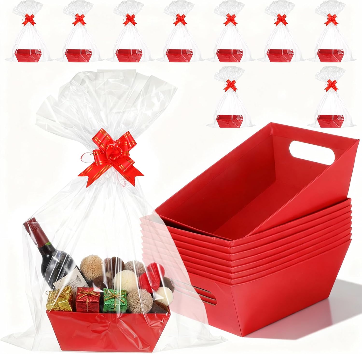 Meyeyaia cardboard empty basket for gift set front view showing red market tray with handles.
