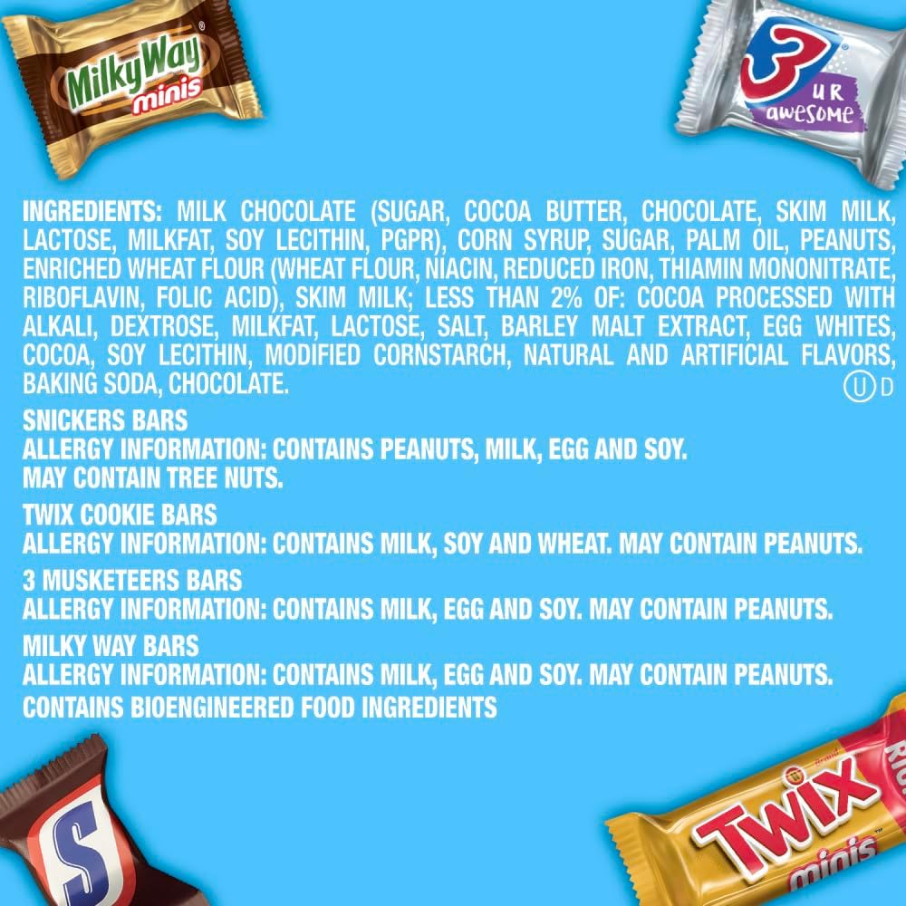 Snickers Twix Milky Way and 3 Musketeers minis assorted pile