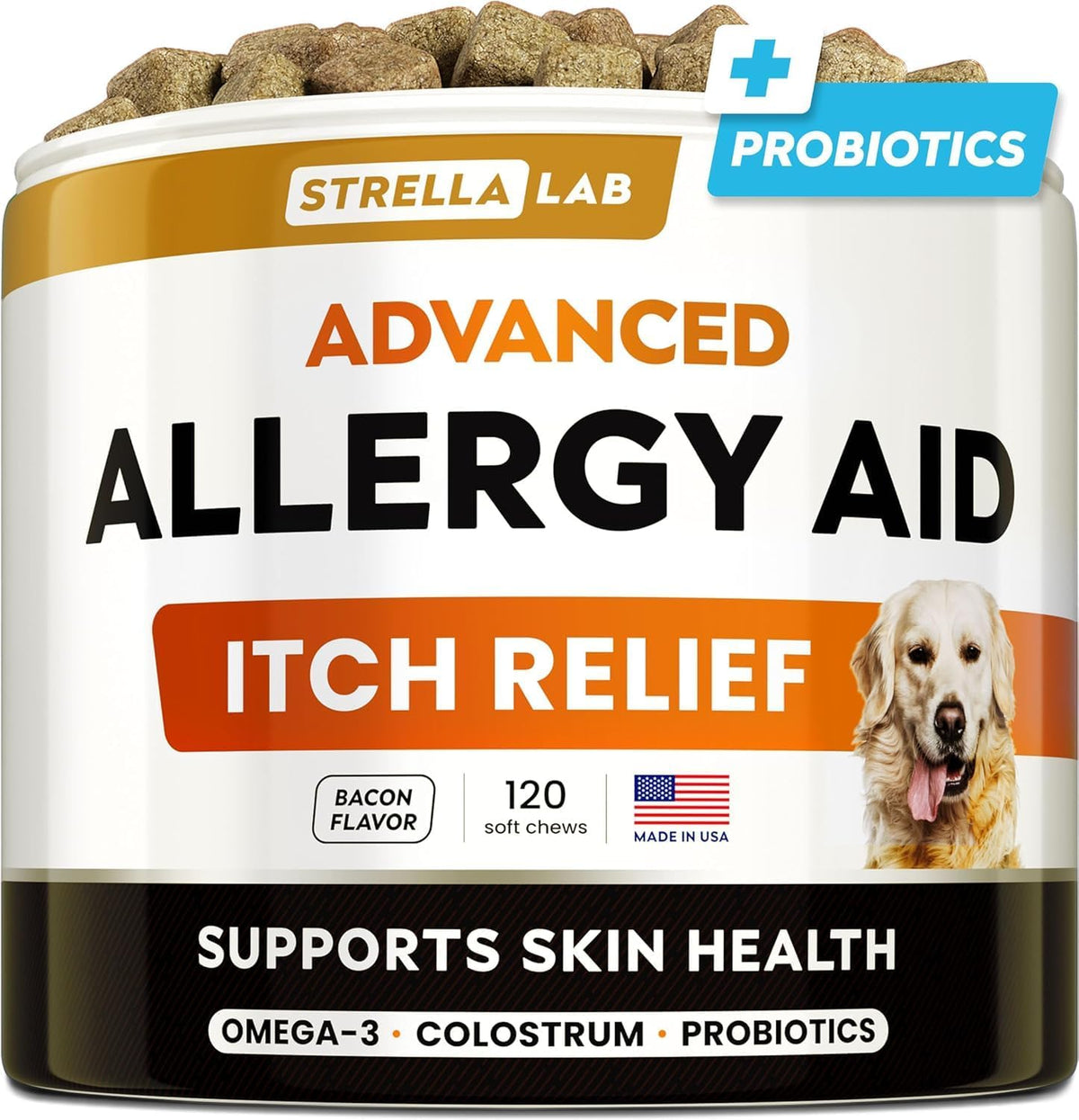 StrellaLab Dog Allergy Relief & Anti Itch Support Chews w/Omega 3: Real Ingredients, Real Taste! Skin & Coat Immune Supplement w/Fish Oil, Pumpkin & Enzymes - Developed by Experts - Made in USA -120Ct - Image 12