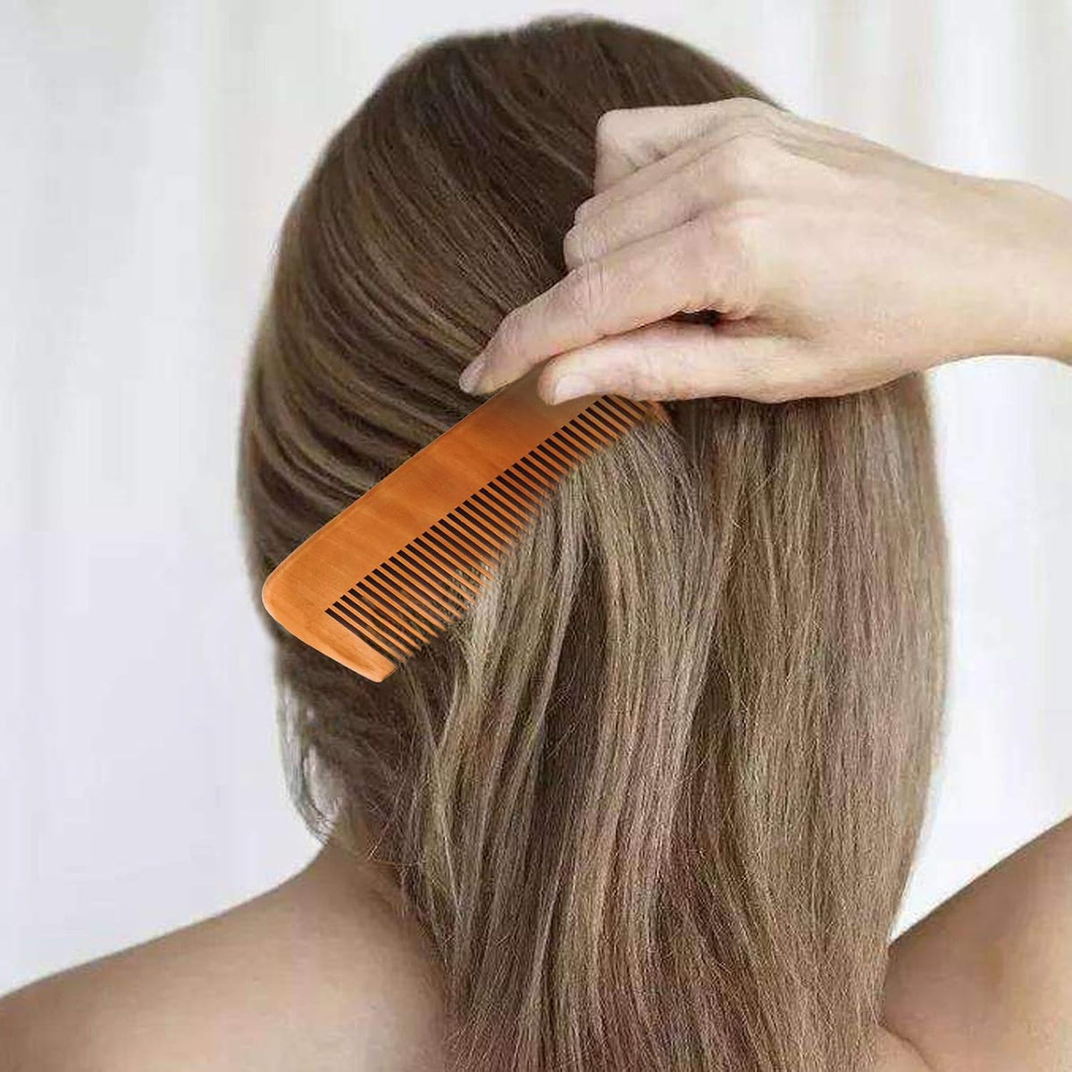 Genrice wooden comb for hair flat lay composition