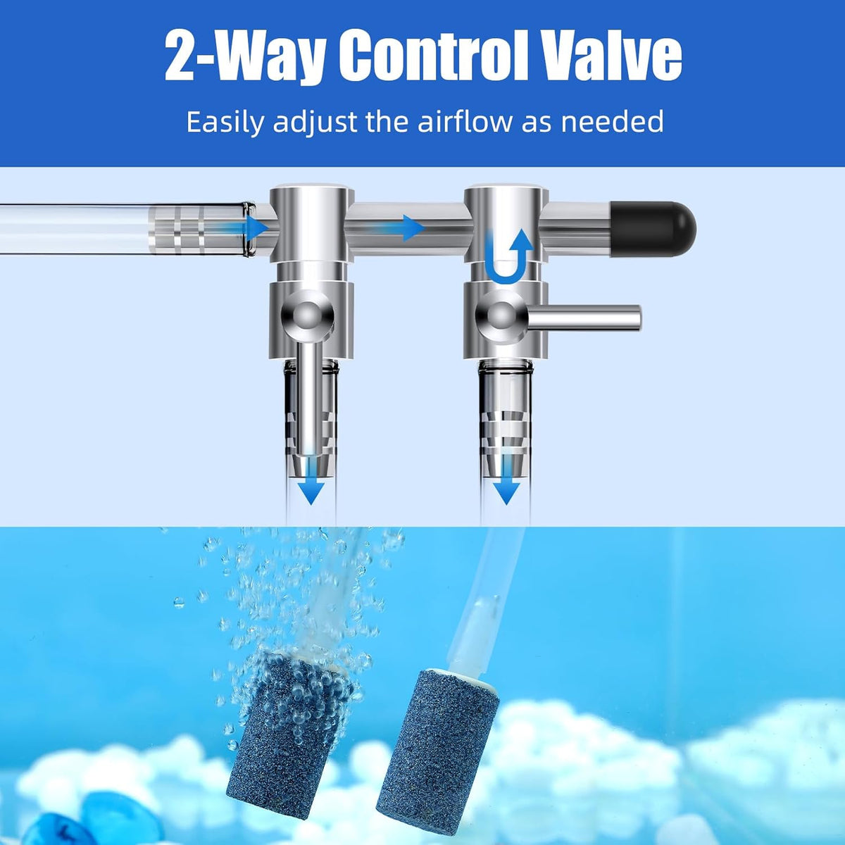 Heavy duty metal air flow distributor splitter with included black rubber sealing cap