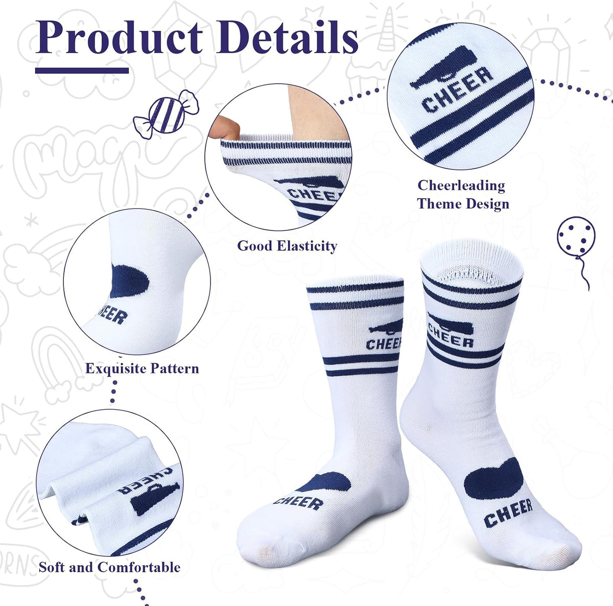 Cutecrop Cheerleader Socks bulk pack layout for team gifts