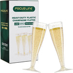 Focusline 100 Pack Gold Glitter Plastic Champagne Flutes front view for wedding parties