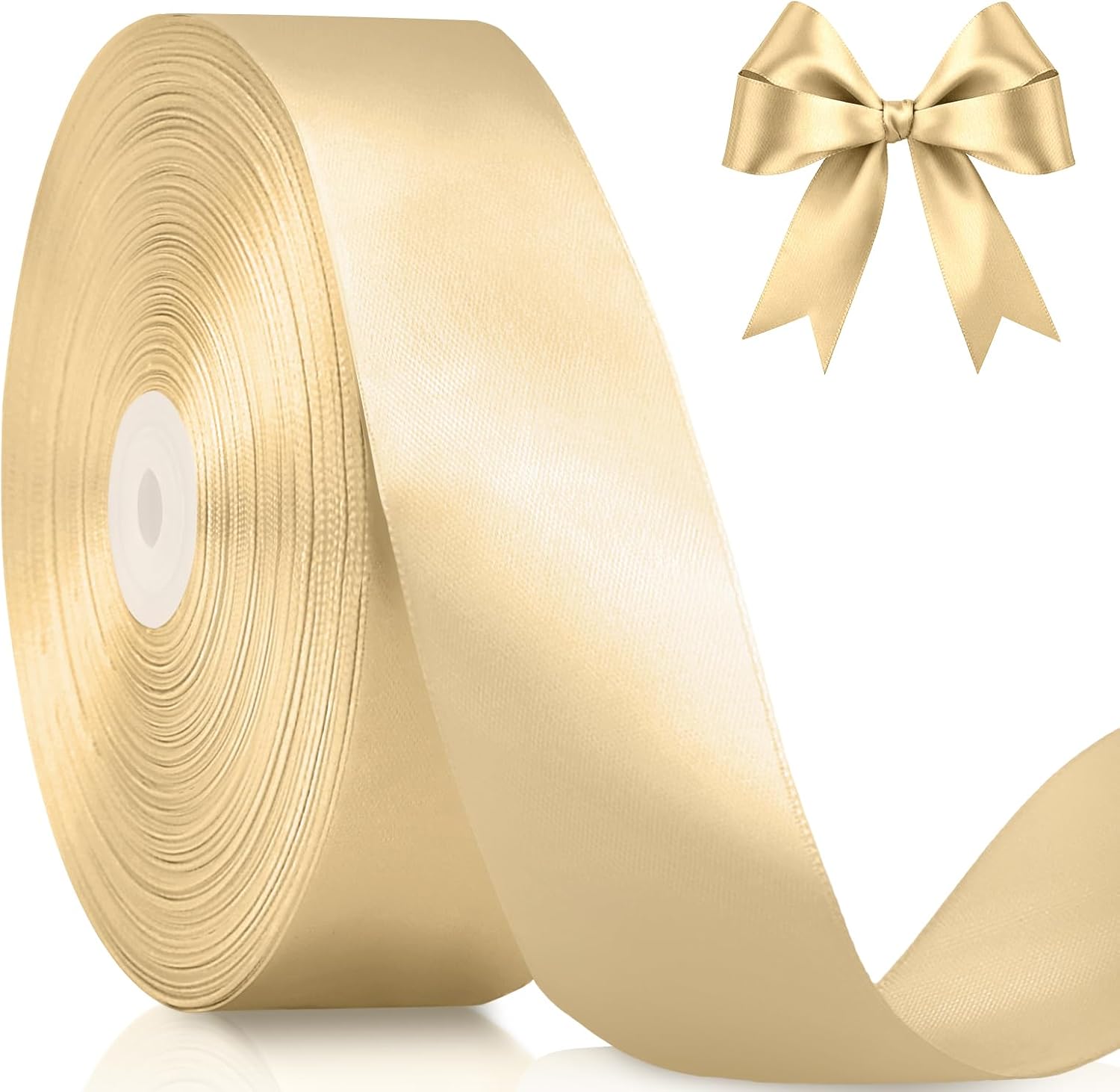 Jutieuo gold satin ribbon roll 1.5 inch wide front view
