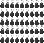 Dcvbny 13.56MHz UID keyfobs front view showing one hundred black rewritable RFID tokens with attached metal keyrings.