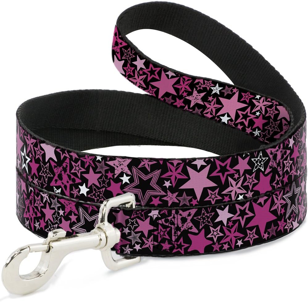 Buckle-Down Stargazer black and pink pet leash front view