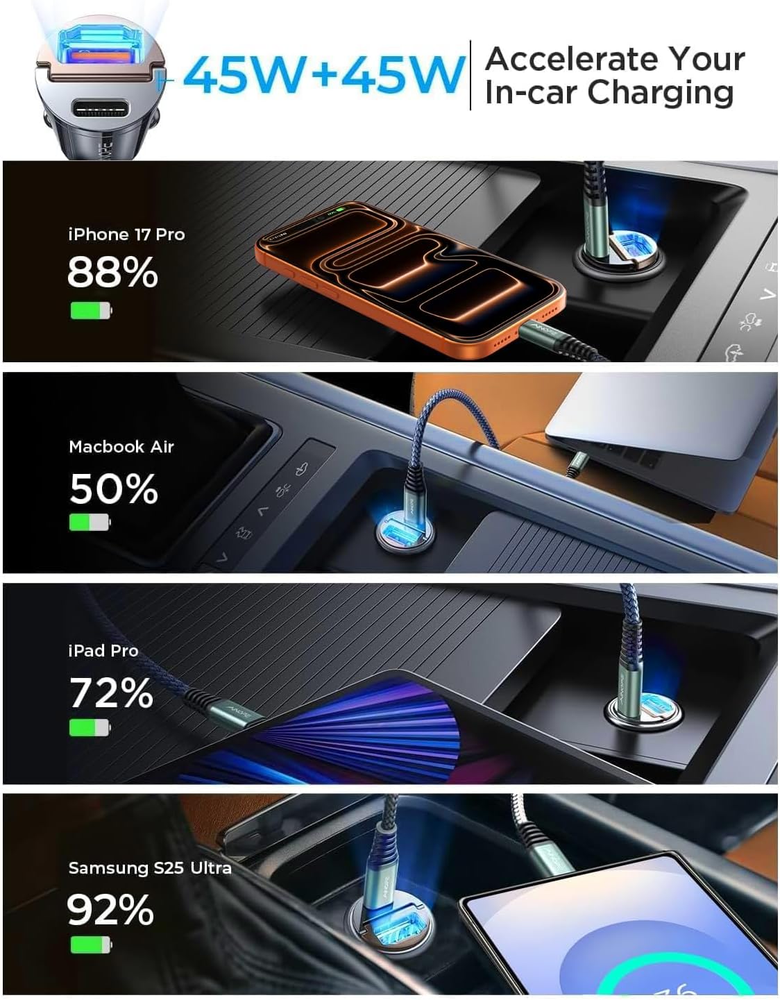 AINOPE zinc alloy car charger plugged in car
