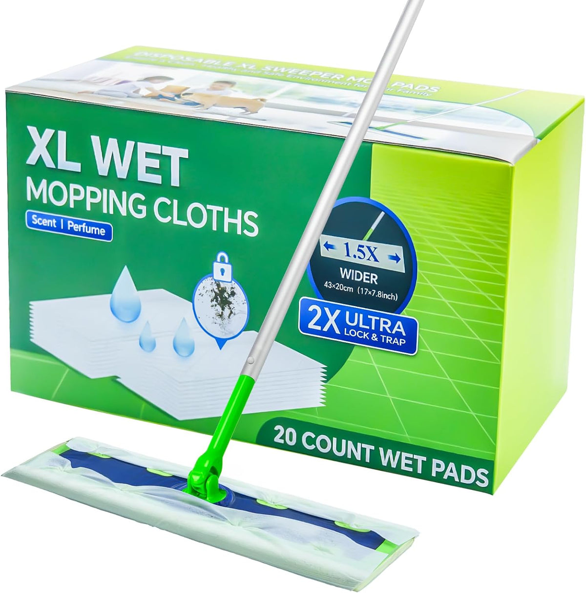 SAUAUSUN extra large wet mopping cloths pack front view for floor cleaning