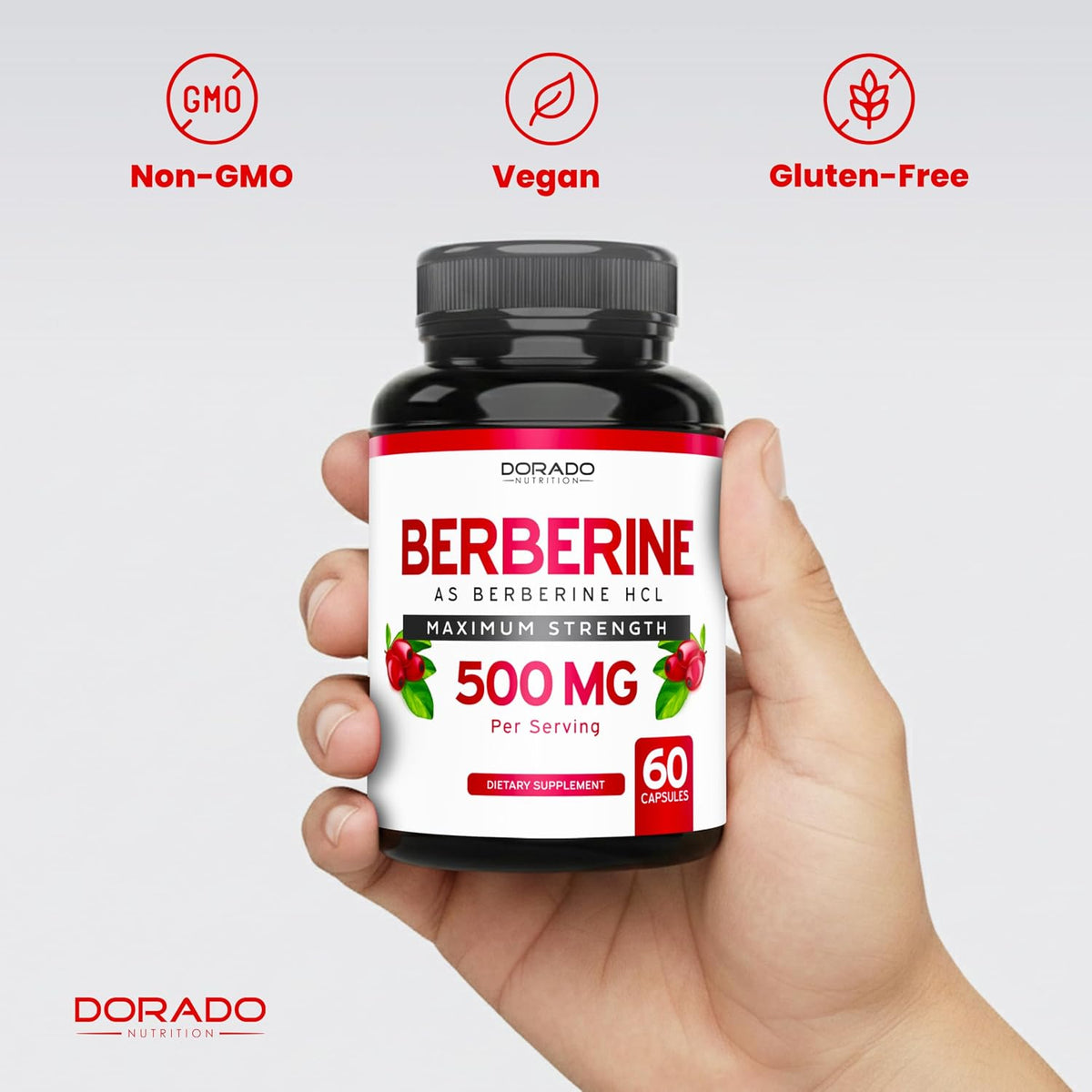 Dorado Nutrition USA made Berberine supplement health benefits label