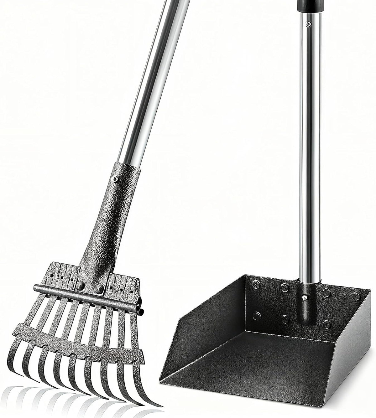Pooper Scooper, Long Handle Dog Pooper Scooper for Medium Small Dogs Heavy Duty, Pet Supplies Stainless Metal Tray and Rake Set, Use on Grass, Dirt or Gravel - Image 9