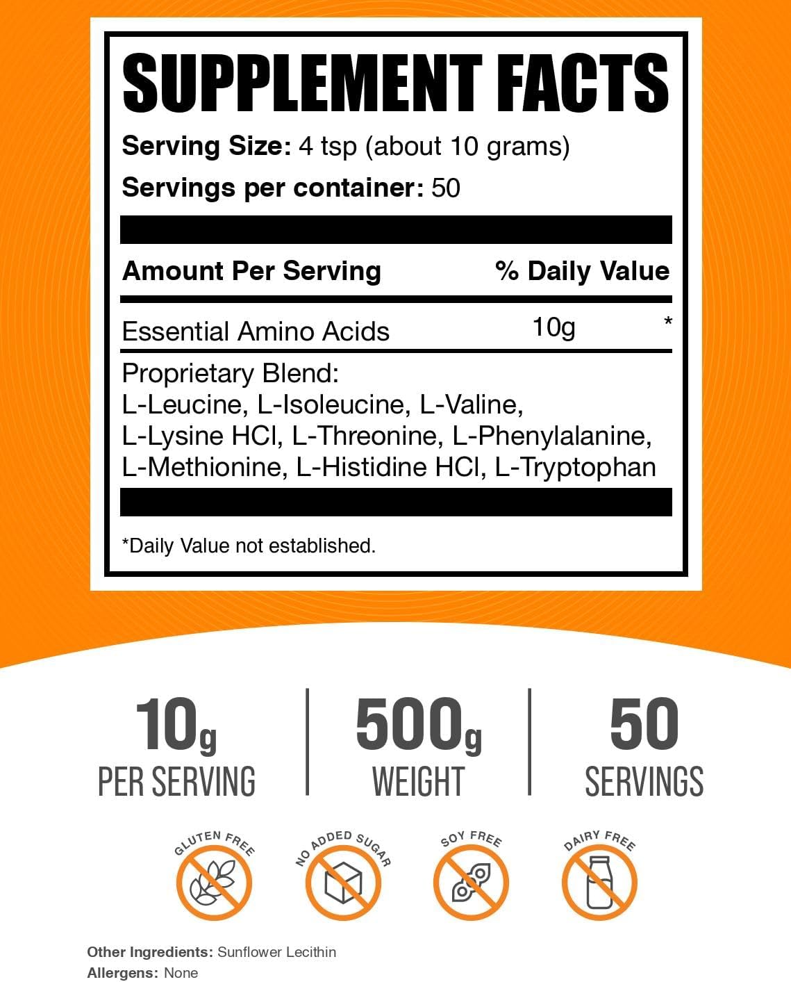 BulkSupplements EAA powder supplement label details