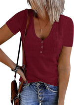 MEROKEETY Womens 2026 Summer Short Sleeve Tops Casual T Shirts | V Neck, Ribbed Knit, Henley, Button Down, Trendy Fashion Basic Tee Shirts Blouses, Going Out Outfits Clothes - Image 9