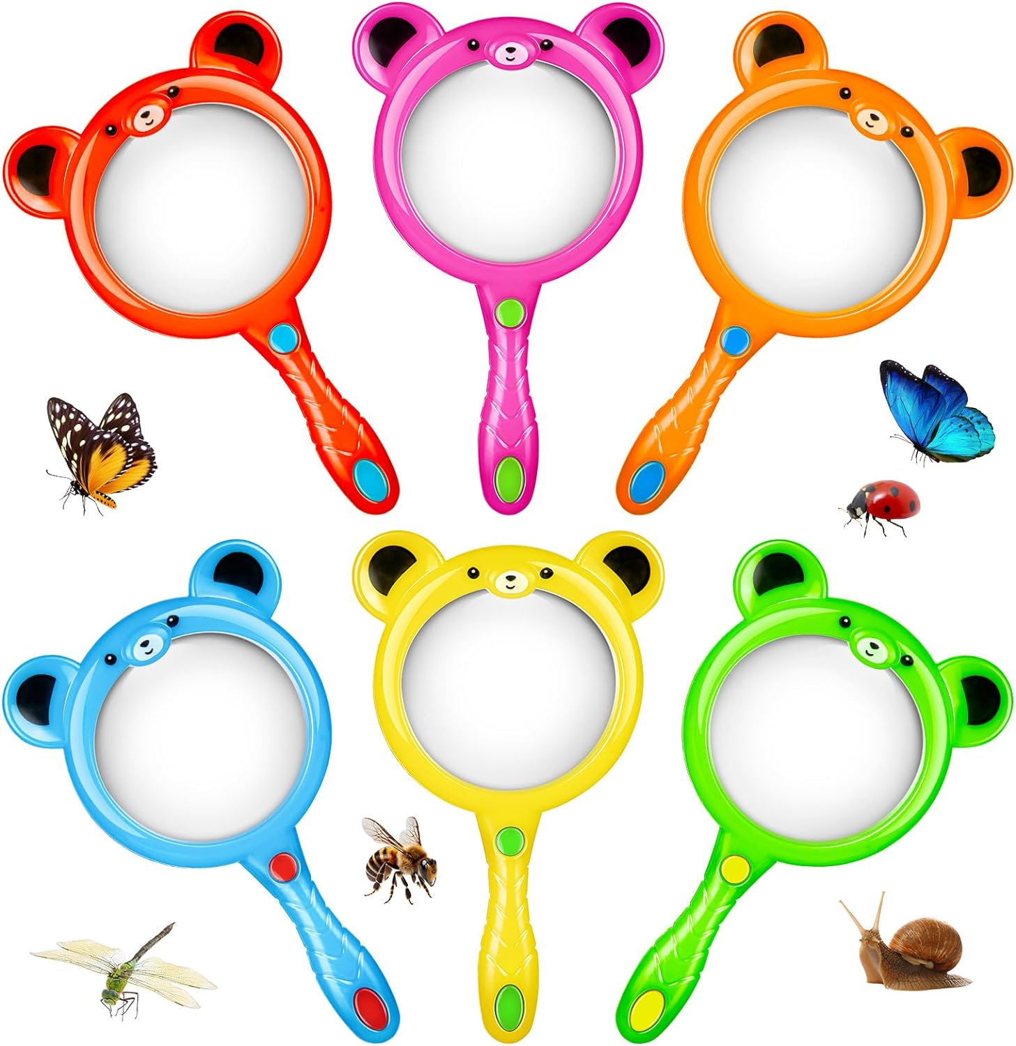 Torinalital 6 Pcs colorful kids magnifying glass set front view