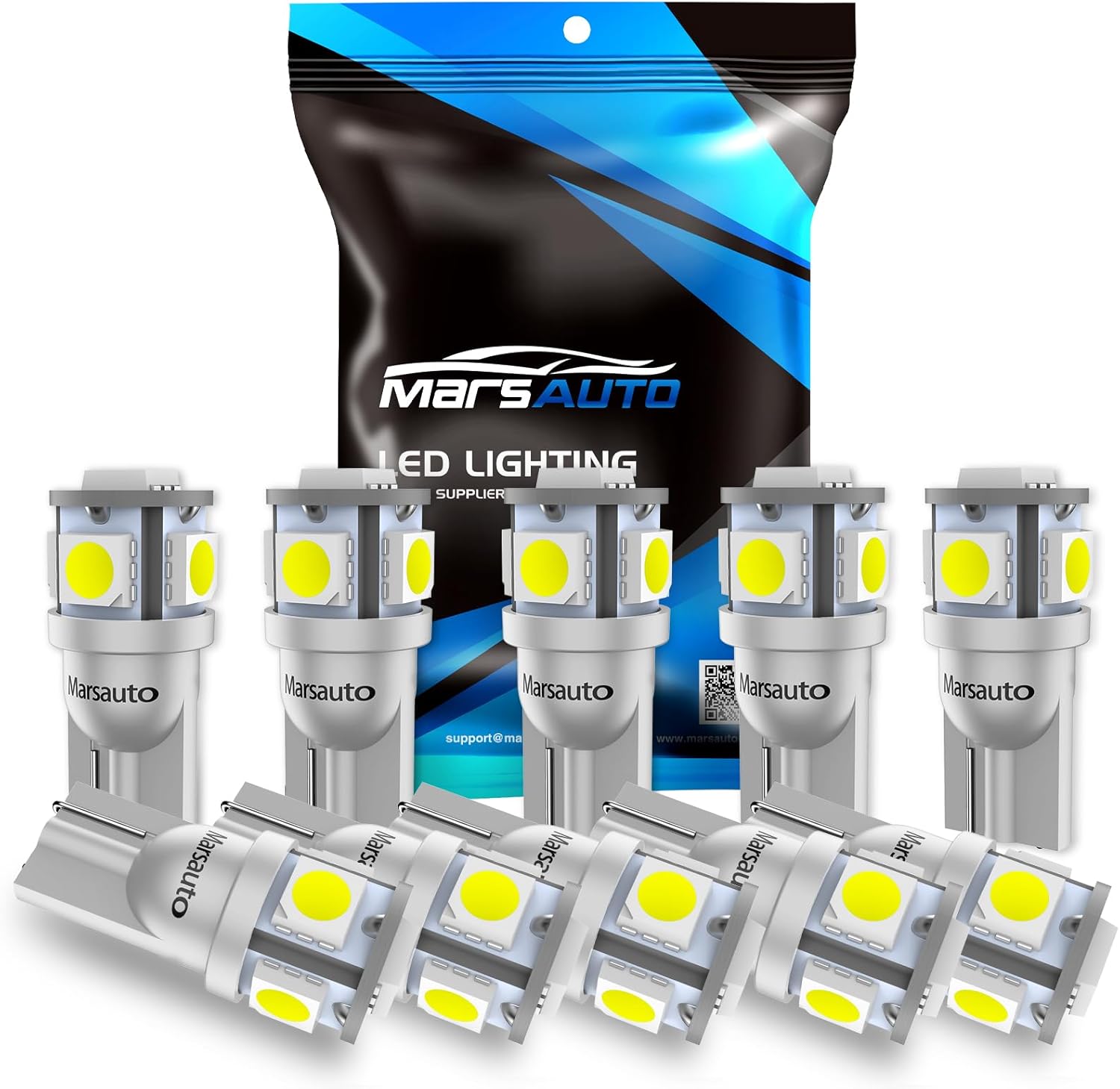 Marsauto 194 168 LED light bulbs front view showing the 3030 SMD chips automotive upgrade