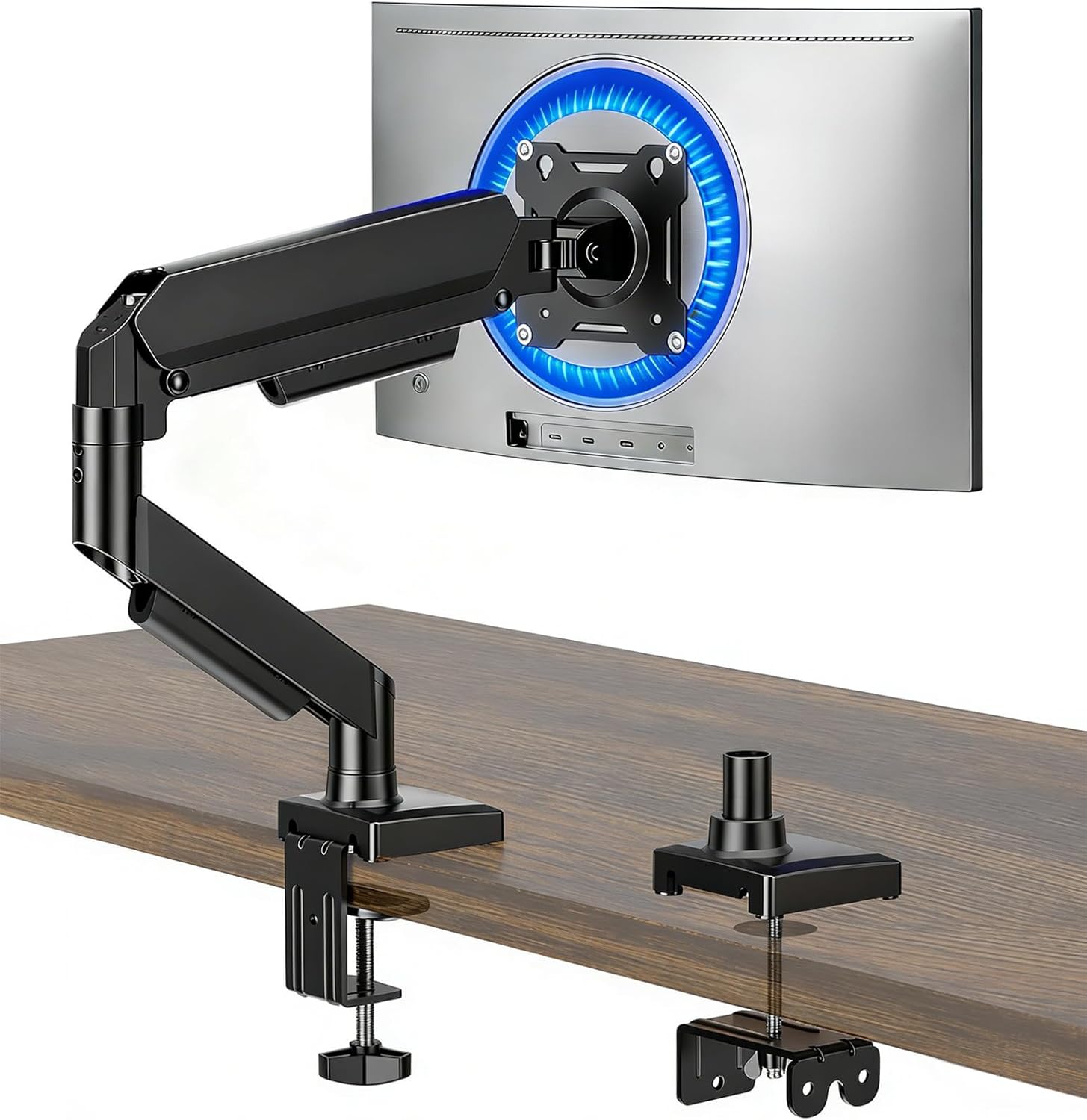 Ax Waber single monitor arm front view of gas spring mount