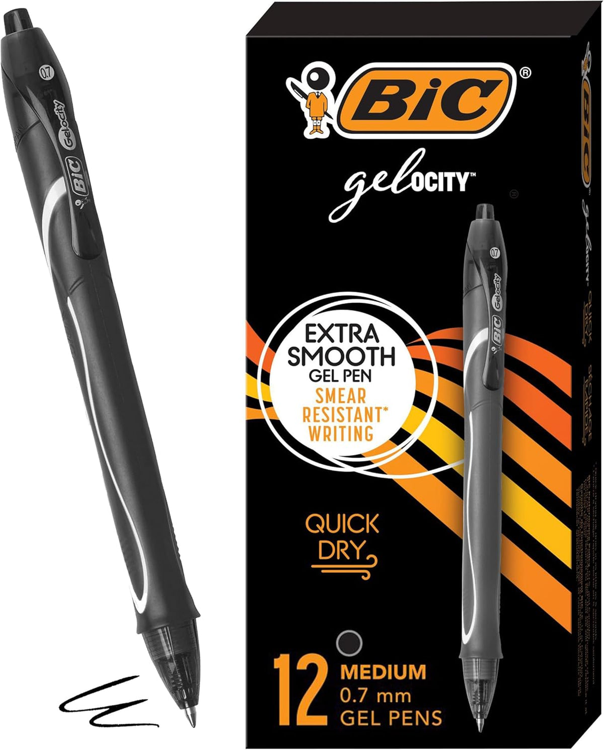BIC Gelocity Quick Dry Blue Gel Pens, Medium Point, 0.7 mm, 12-Count Pack | Full Grip Design, Smooth Writing Experience, Retractable Clip, Ideal for Students and Teachers, School Supplies - Image 12