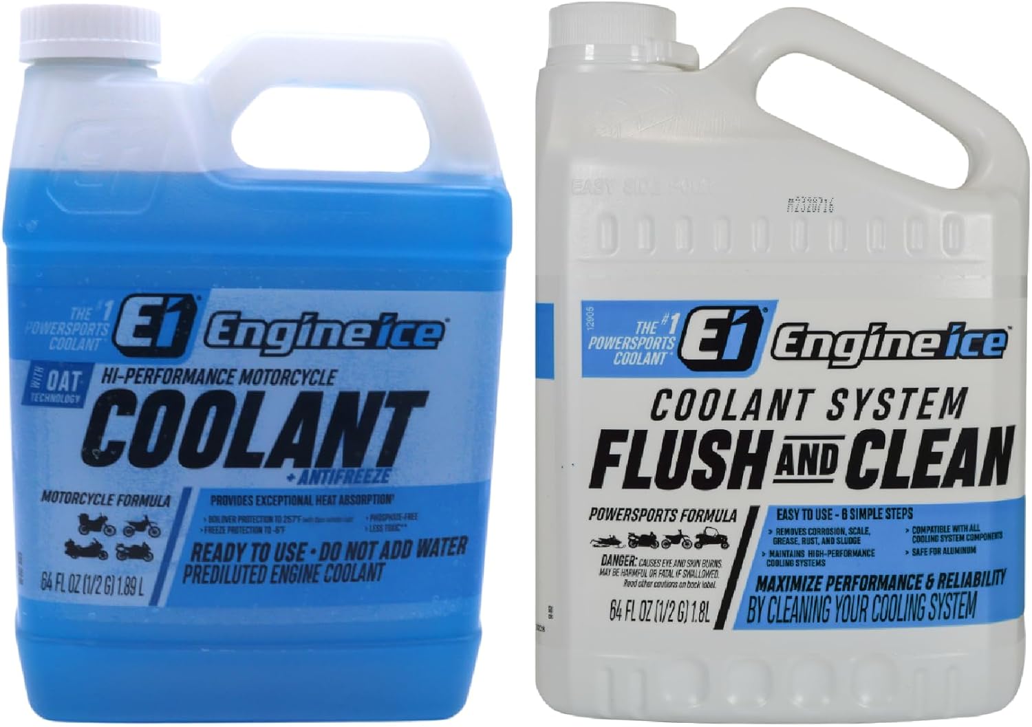 Engine Ice Flush and Clean and Motorcycle Combo Kit front view showing two purple bottles for powersports maintenance.