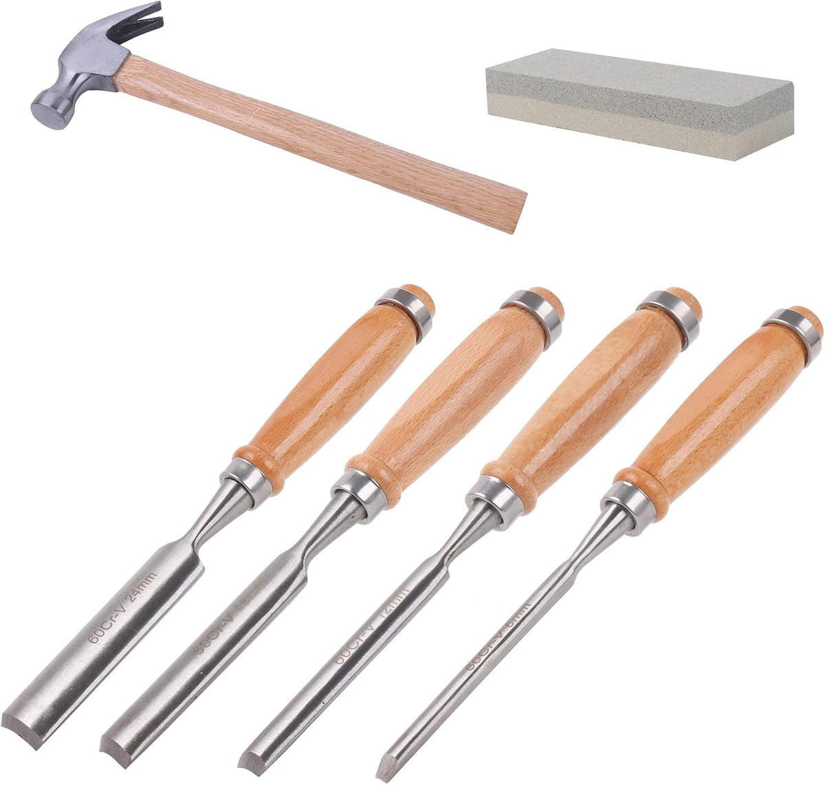 Logyues wood handle woodworking chisel tool set front view