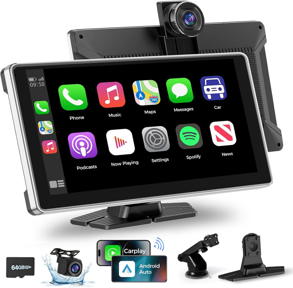Moeckearla wireless carplay screen front view displaying GPS navigation interface