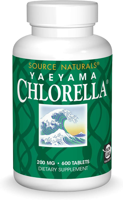 Source Naturals Yaeyama Chlorella Green Superfood, Plant-Based B12* - 200 mg, 600 Tablets - Image 1