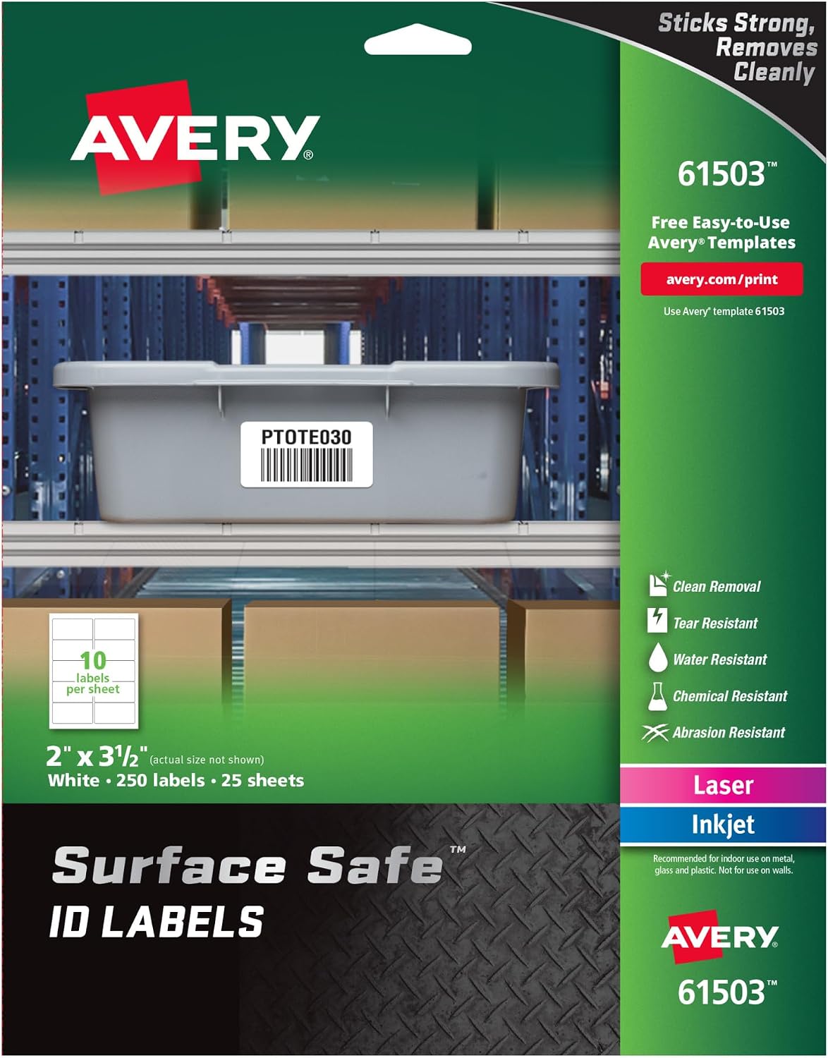 Avery durable labels front view packaging
