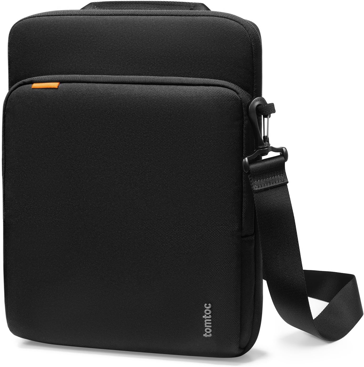 Tomtoc DefenderACE 13 Inch IPad Case Sleeve Bag front view showing black spill resistant fabric and zipper pocket