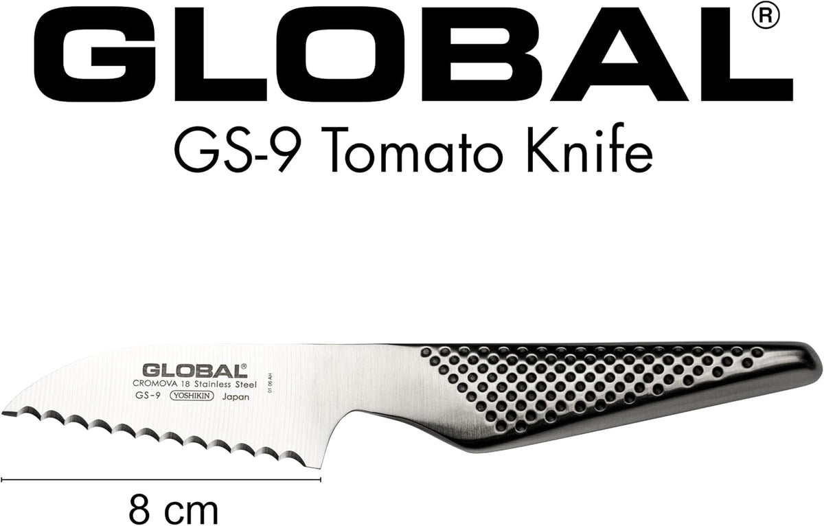 Global GS-9 silver serrated blade close up