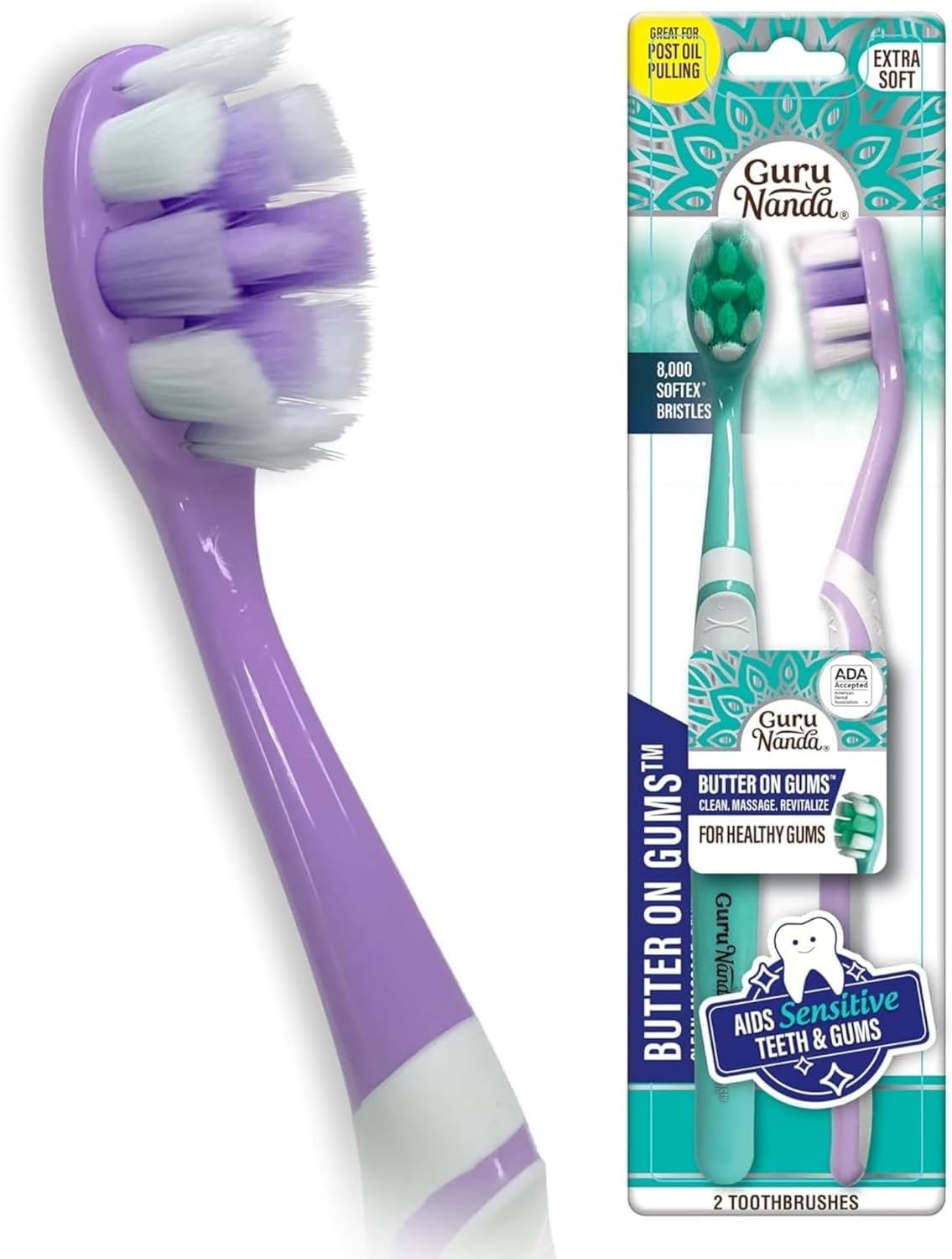 GuruNanda toothbrush front view with extra soft bristles
