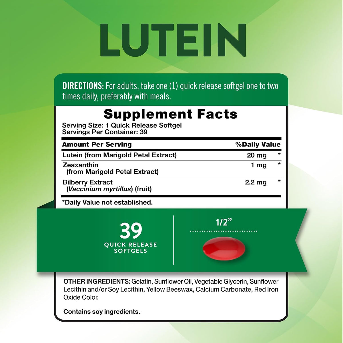 Nature's Truth 39 count softgels side label showing active ingredients.