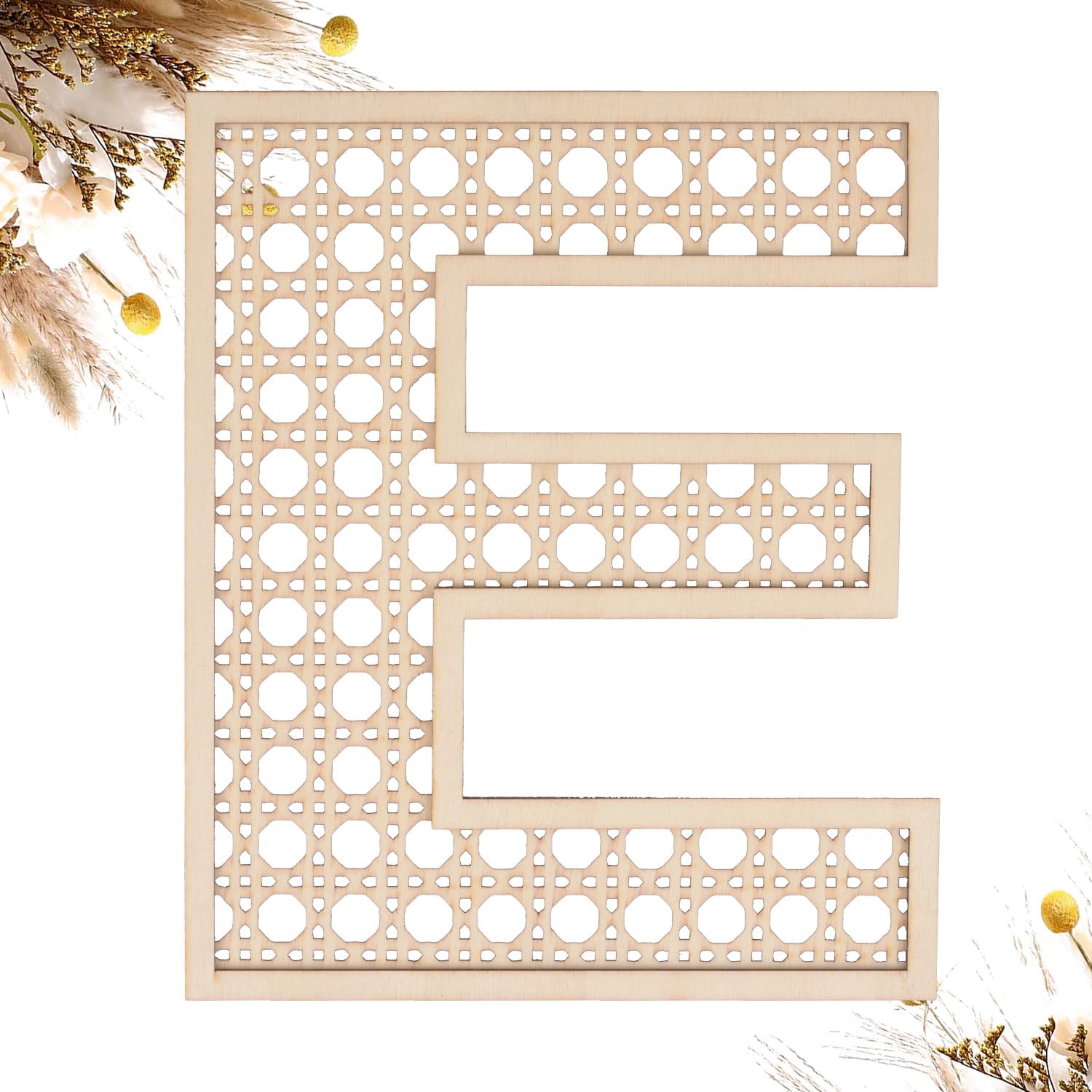 She Love Wooden Rattan Letters 8 inch front view for boho nursery wall decor.