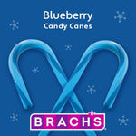 Vibrant blue Brach's Christmas candy canes box close up.