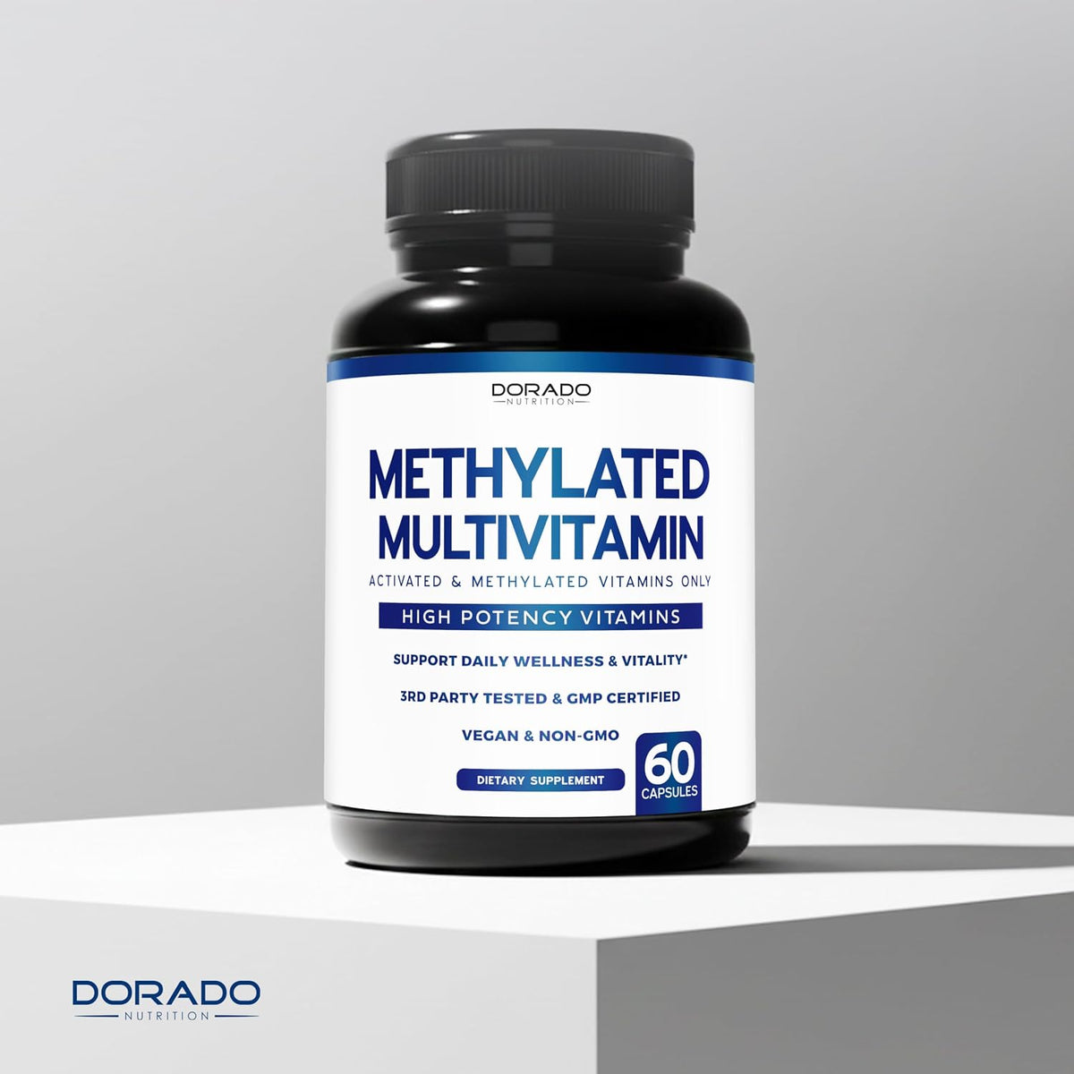 Detailed ingredient label on Dorado Nutrition multivitamin bottle