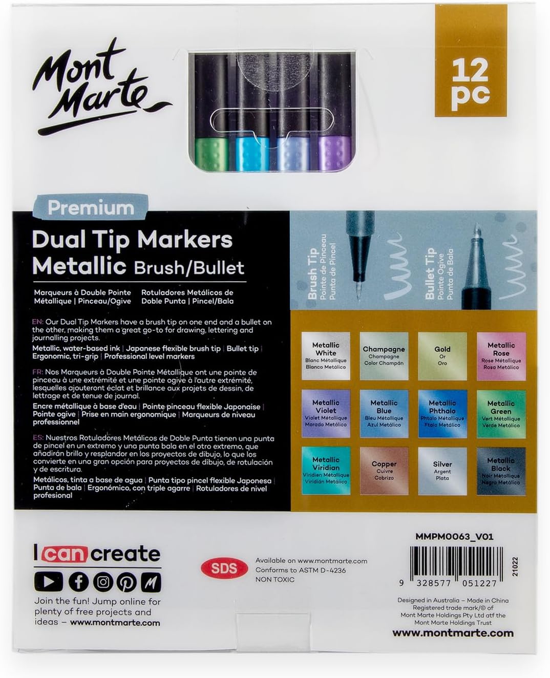 Mont Marte 12 piece metallic marker set open box display