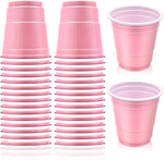 Yaure Joy light pink plastic shot glasses front view for party events.