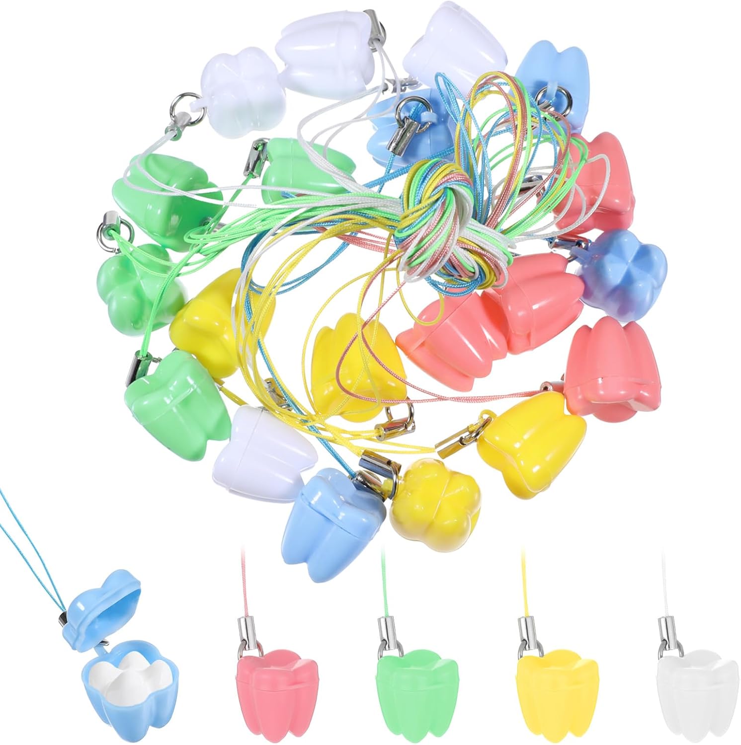 JIYIN tooth necklace boxes pack of twenty front view on white background.