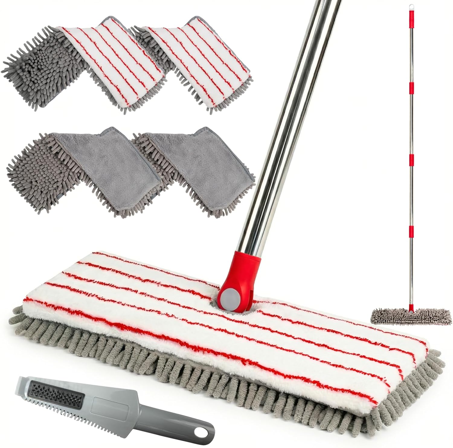 GleamGaGa microfiber flip mop front view with extendable stainless steel handle for floor cleaning