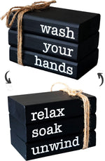 Farmhouse Mini Bathroom Sign Decor Funny Wooden Book Stack for Bathroom Tray Decor Bathroom Shelf Sitter 2 Signs in 1 Reversible Mini Book Set of 3 for Restroom Wooden Rustic Sign - Image 10