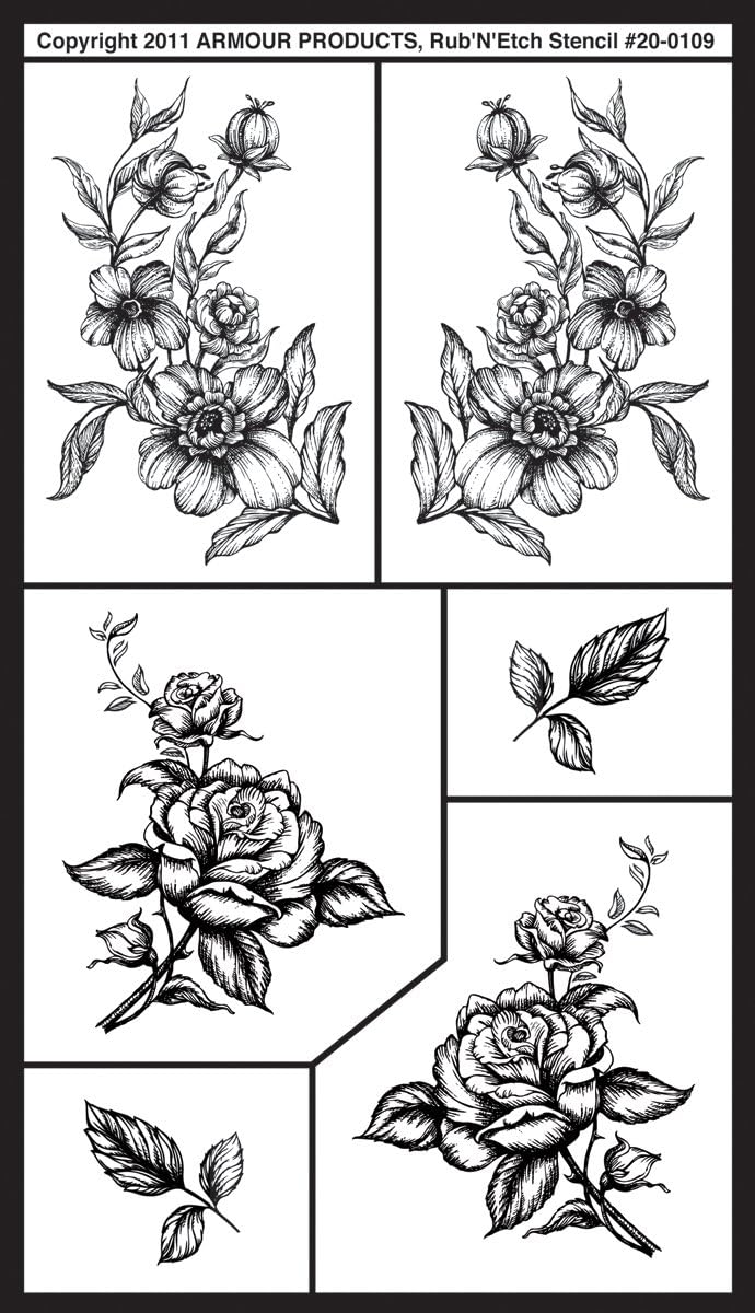 Armour Etch detailed floral rub n etch stencil front view glass craft tool