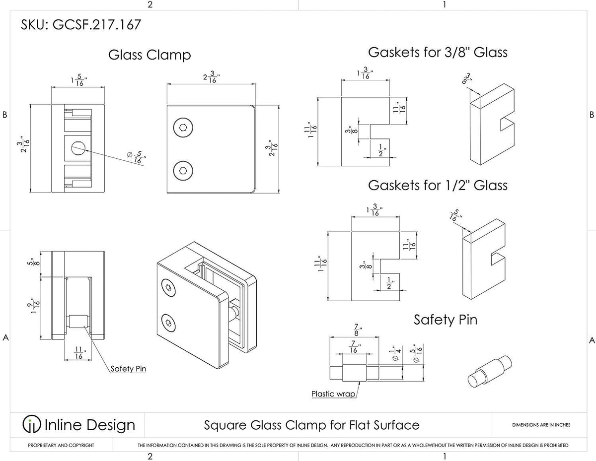 Inline Design heavy duty glass clamp showing flat mounting surface profile