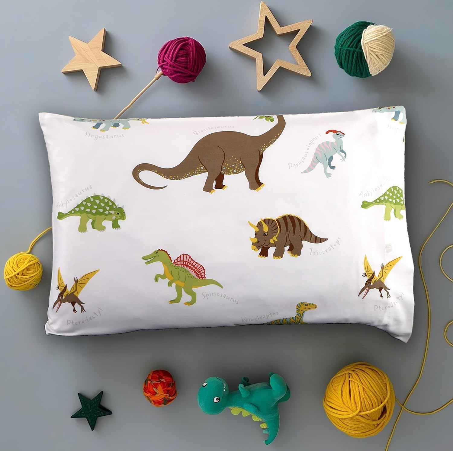 MAG white dinosaur standard pillowcases set of two front view