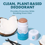 Kopari natural plant based clear stick deodorant container showing organic coconut oil formula