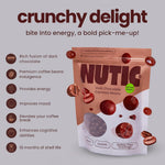 One pound re-sealable bulk bag of Nutic dark chocolate coffee beans.