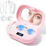 LXIANGN portable contact lens cleaner front view showing the pink compact case closed