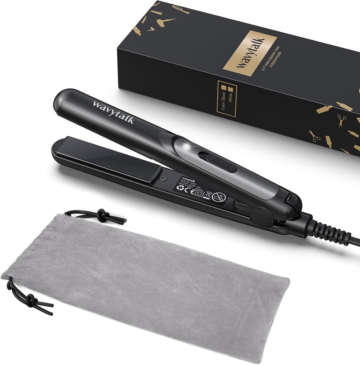 Wavytalk mini flat iron 0.7 inch ceramic straightener front view