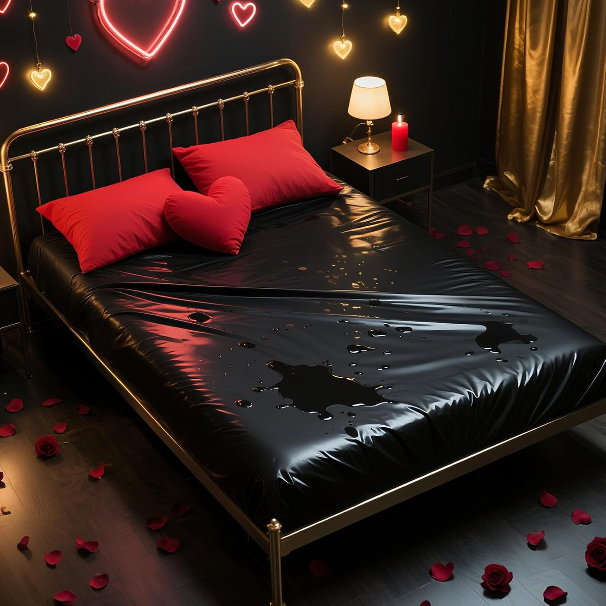 Noverlife black vinyl queen mattress protector fitted sheet front view on bed