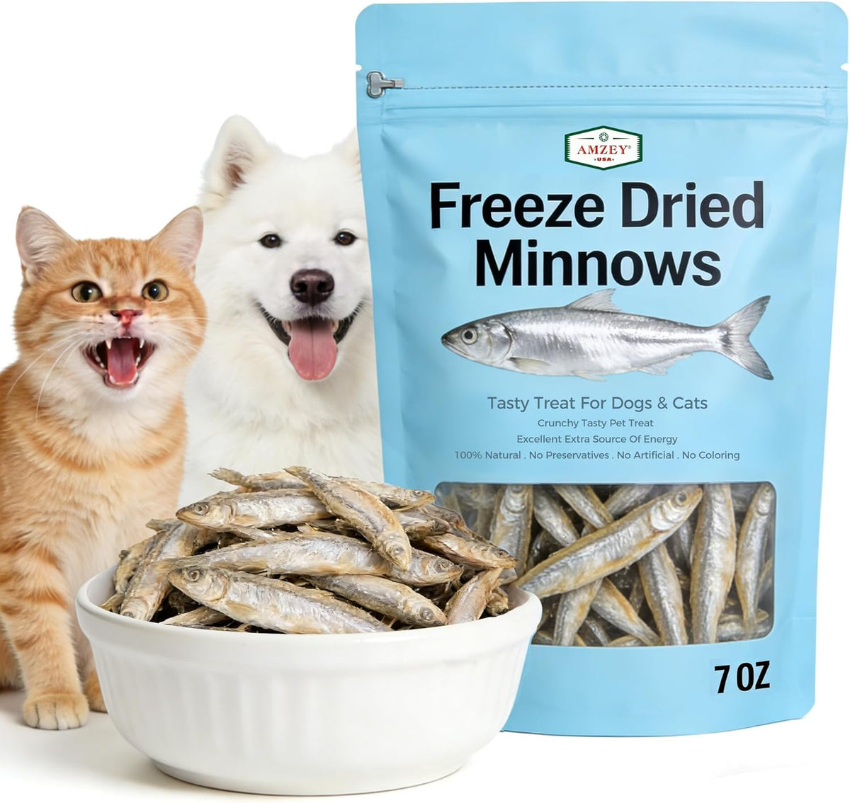 Amzey 3.5oz Minnows Dog Treats - Freeze Dried Minnows Cat Treats - High Protein & Premium Quality Training Treats - Bulk Package (1.6" to 2.8" Length Each) - Image 8