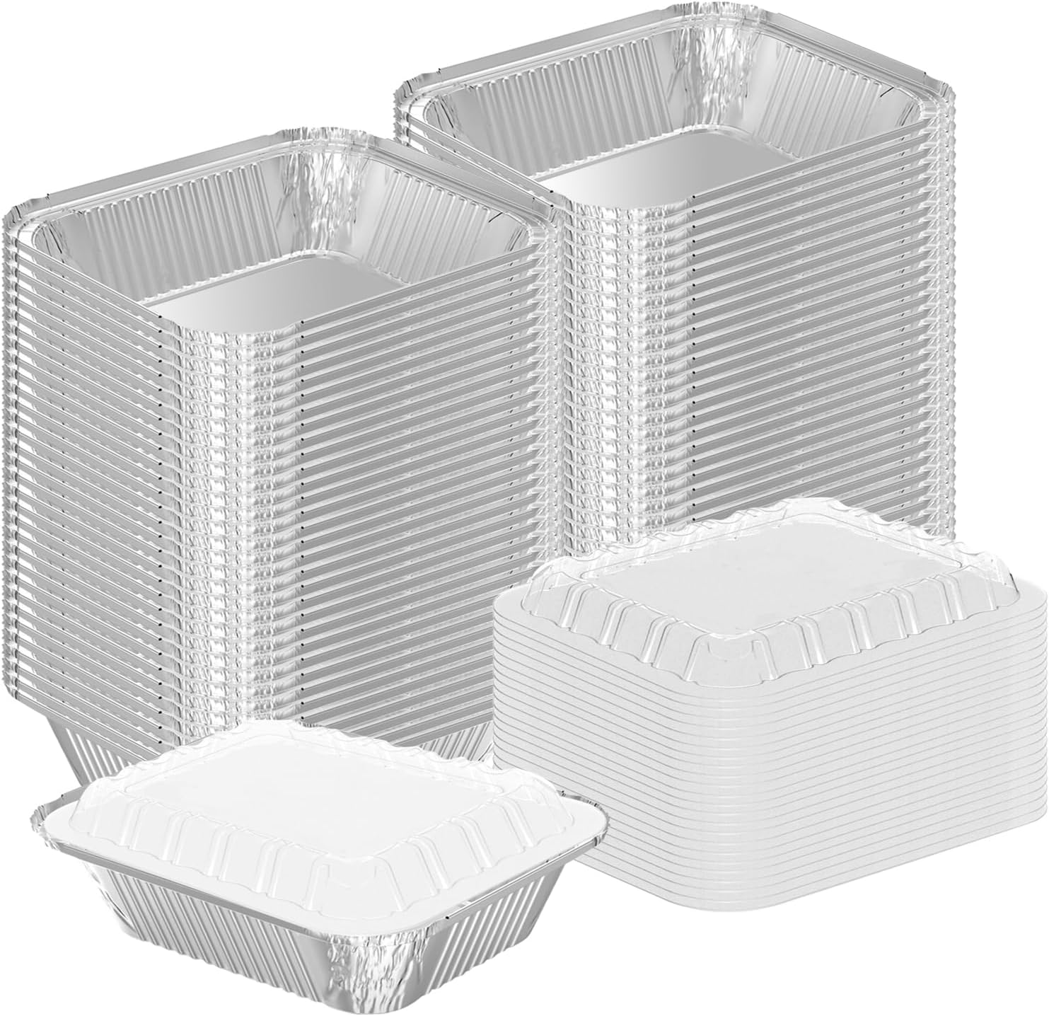 WANBAO Disposable Tin Foil Pans 50 Pack with lids for meal prep.
