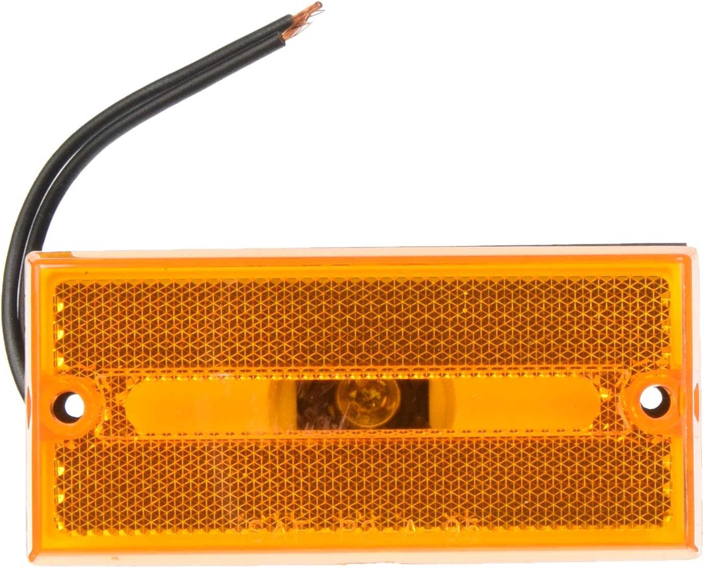 Peterson Manufacturing amber rectangular clearance light front view showing integrated reflex lens.