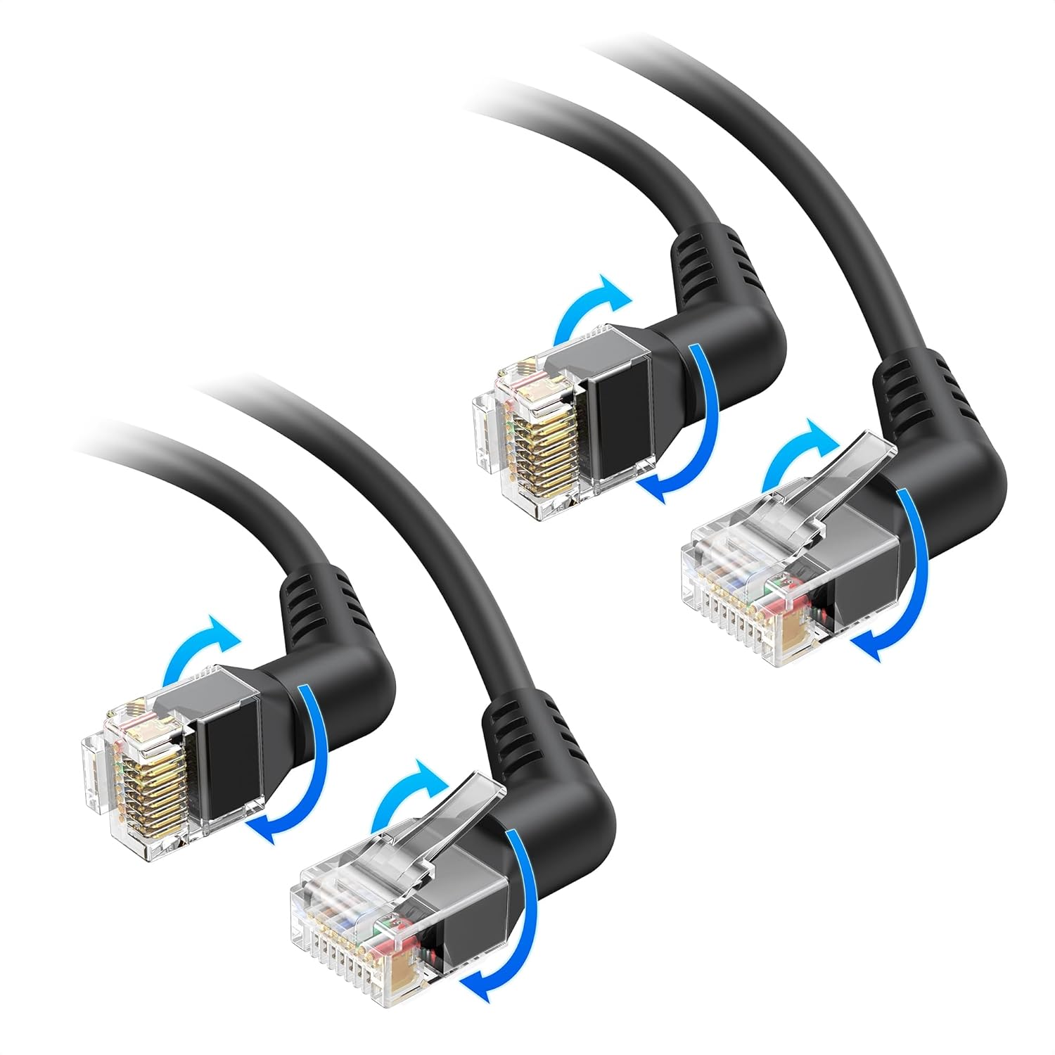 Cable Matters rotatable Cat 6 Ethernet cable front view showing 360-degree adjustable RJ45 connector.