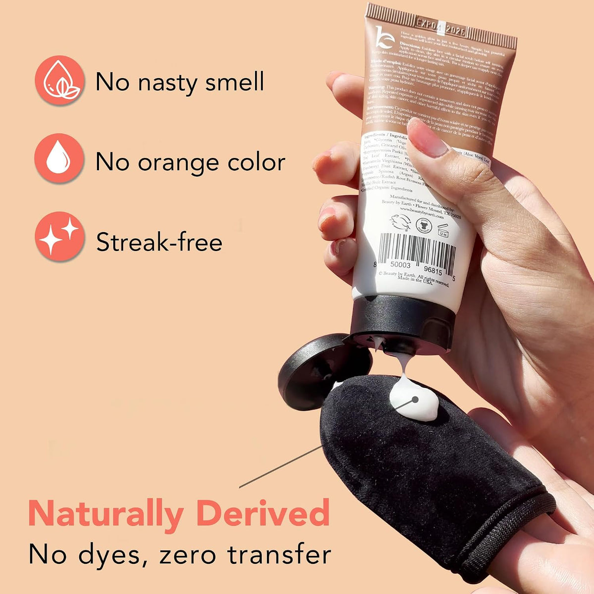 Demonstration of organic facial self tanner texture